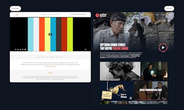 The image shows a before and after comparison of the Mother Brown Films website. On the left is the old homepage, and on the right is the new homepage.