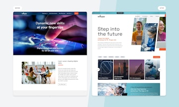 The image shows a before and after preview of the website. On the left is the old Skills Gap homepage, and on the right there is a the new Skills Gap homepage.